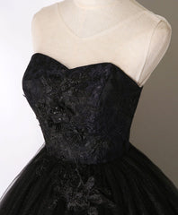 Formal Dress Shops, Black Sweetheart Neck Tulle Long Prom Dress Black Evening Dress