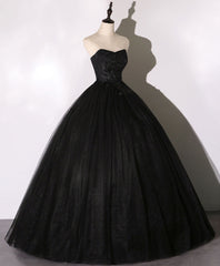 Formal Dresses Shop, Black Sweetheart Neck Tulle Long Prom Dress Black Evening Dress