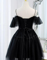 Prom Dress Pink, Black Sweetheart Straps Tulle Homecoming Dress, Black Off Shoulder Prom Dress