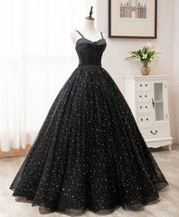 Formal Dresses Long Elegant, Black Sweetheart Tulle Long Prom Dress, Black Formal Sweet 16 Dress