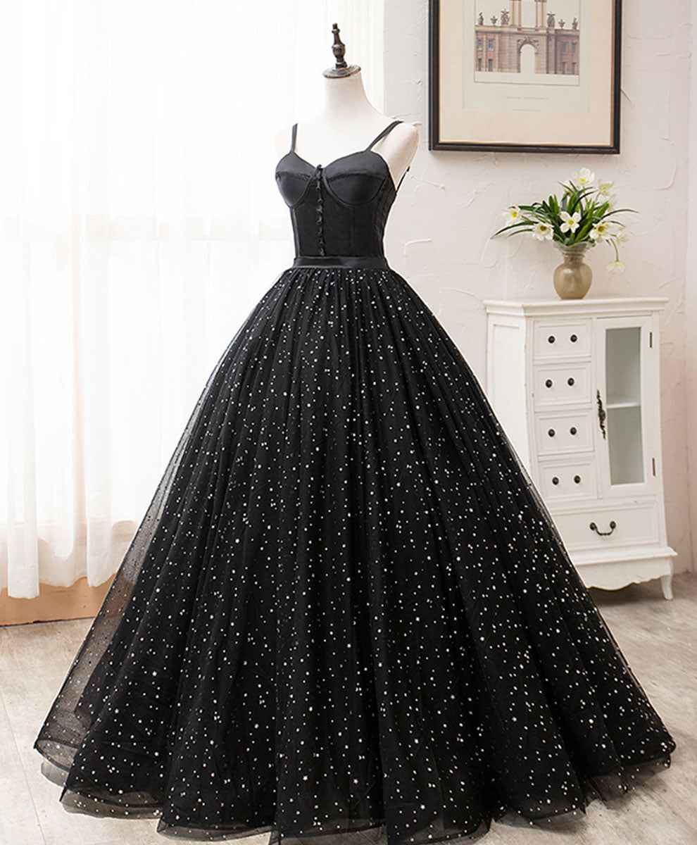 Formal Dress Long Elegant, Black Sweetheart Tulle Long Prom Dress, Black Formal Sweet 16 Dress