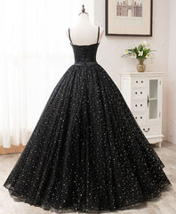 Formal Dress Vintage, Black Sweetheart Tulle Long Prom Dress, Black Formal Sweet 16 Dress
