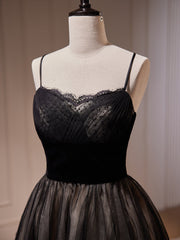 Prom Dress Chiffon, Black Tulle and Lace Straps Short Party Dress, Black Homecoming Dress