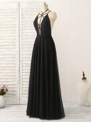 Party Dress New Look, Black Tulle Backless Long Prom Dress, Black Evening Dress