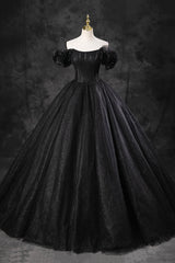 Homecoming Dresses Pockets, Black Tulle Floor Length A-Line Prom Dress, Off the Shoulder Evening Party Dress