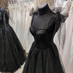 Formal Dresses Simple, Black Tulle Floor Length Long Party Dress with Slit, Black Evening Dresses