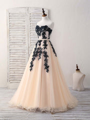 Prom Dresses Patterns, Black Tulle Lace Applique Long Prom Dress, Black Evening Dress