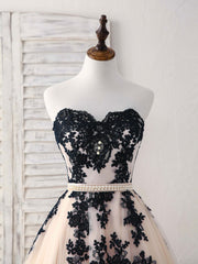 Prom Dress Pattern, Black Tulle Lace Applique Long Prom Dress, Black Evening Dress