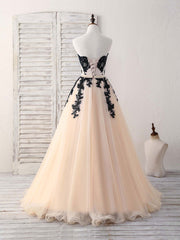 Prom Dresses Patterned, Black Tulle Lace Applique Long Prom Dress, Black Evening Dress