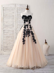 Prom Dresses Pattern, Black Tulle Lace Applique Long Prom Dress, Black Evening Dress