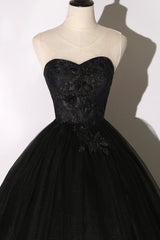 Evening Dress For Party, Black Tulle Lace Long Prom Dress, Black Scoop Neckline Evening Party Dress