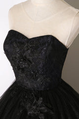 Evening Dress For Weddings, Black Tulle Lace Long Prom Dress, Black Scoop Neckline Evening Party Dress