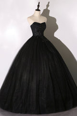 Evening Dress For Wedding, Black Tulle Lace Long Prom Dress, Black Scoop Neckline Evening Party Dress