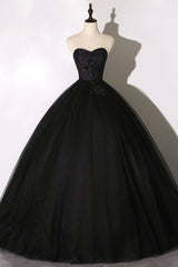 Evening Dresses For Party, Black Tulle Lace Long Prom Dress, Black Scoop Neckline Evening Party Dress