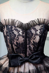 Party Dress Shops Near Me, Black Tulle Lace Short Prom Dress, A-Line Black Homecoming Dress