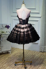Party Dress Fancy, Black Tulle Lace Short Prom Dress, A-Line Black Homecoming Dress