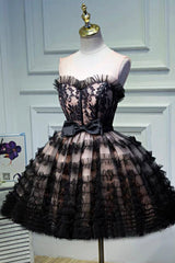 Party Dress Formal, Black Tulle Lace Short Prom Dress, A-Line Black Homecoming Dress