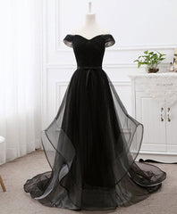 Prom Dress Tight Fitting, Black Tulle Long Prom Dress, Black Evening Dresses