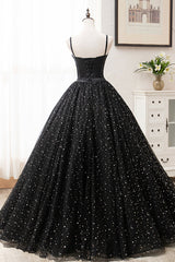 Evening Dresses Gown, Black Tulle Long Prom Dress, Black Spaghetti Straps Formal Evening Gown