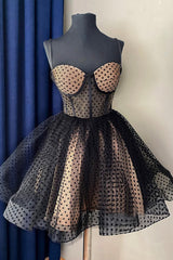 Formal Dress Idea, Black Tulle Spaghetti Straps Short Homecoming Dress, A-Line Evening Party Dress