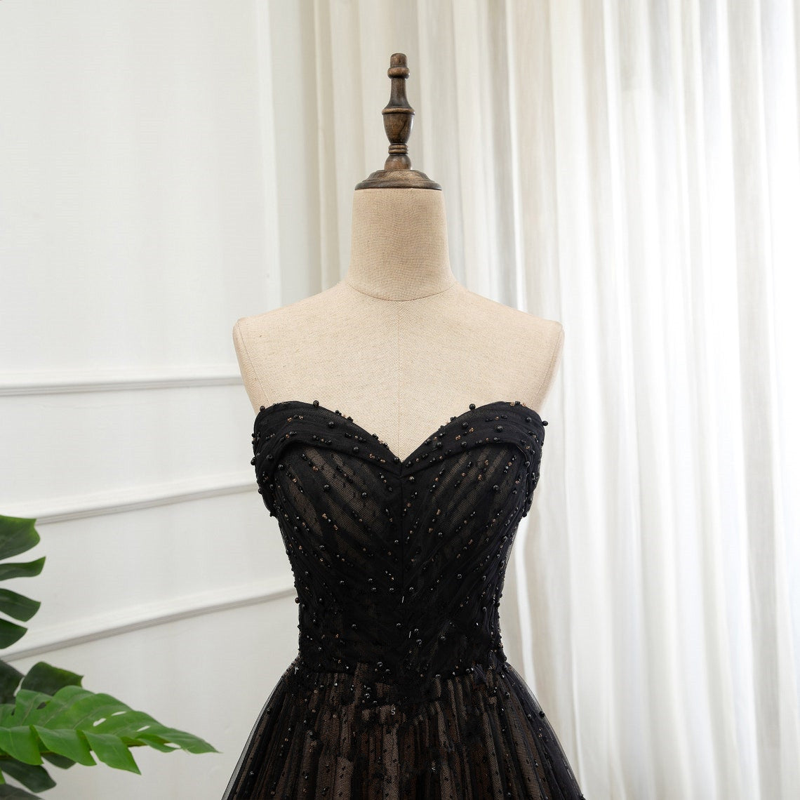 Country Wedding Dress, Black Tulle Sweetheart A-line Formal Dress with Lace, Black Long Prom Dress