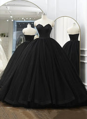 Bridesmaid Dresses Mismatched Spring, Black Tulle Sweetheart Ball Gown Sweet 16 Dress, Black Long Formal Dress