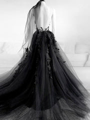 Party Dresses Design, Black V Neck Backless Lace Prom Dresses, Open Back Black Lace Formal Graduation Dresses