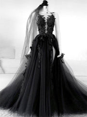 Wedding Dresses Winter, Black V Neck Backless Lace Wedding Dresses,Open Back Black Bridal Gown