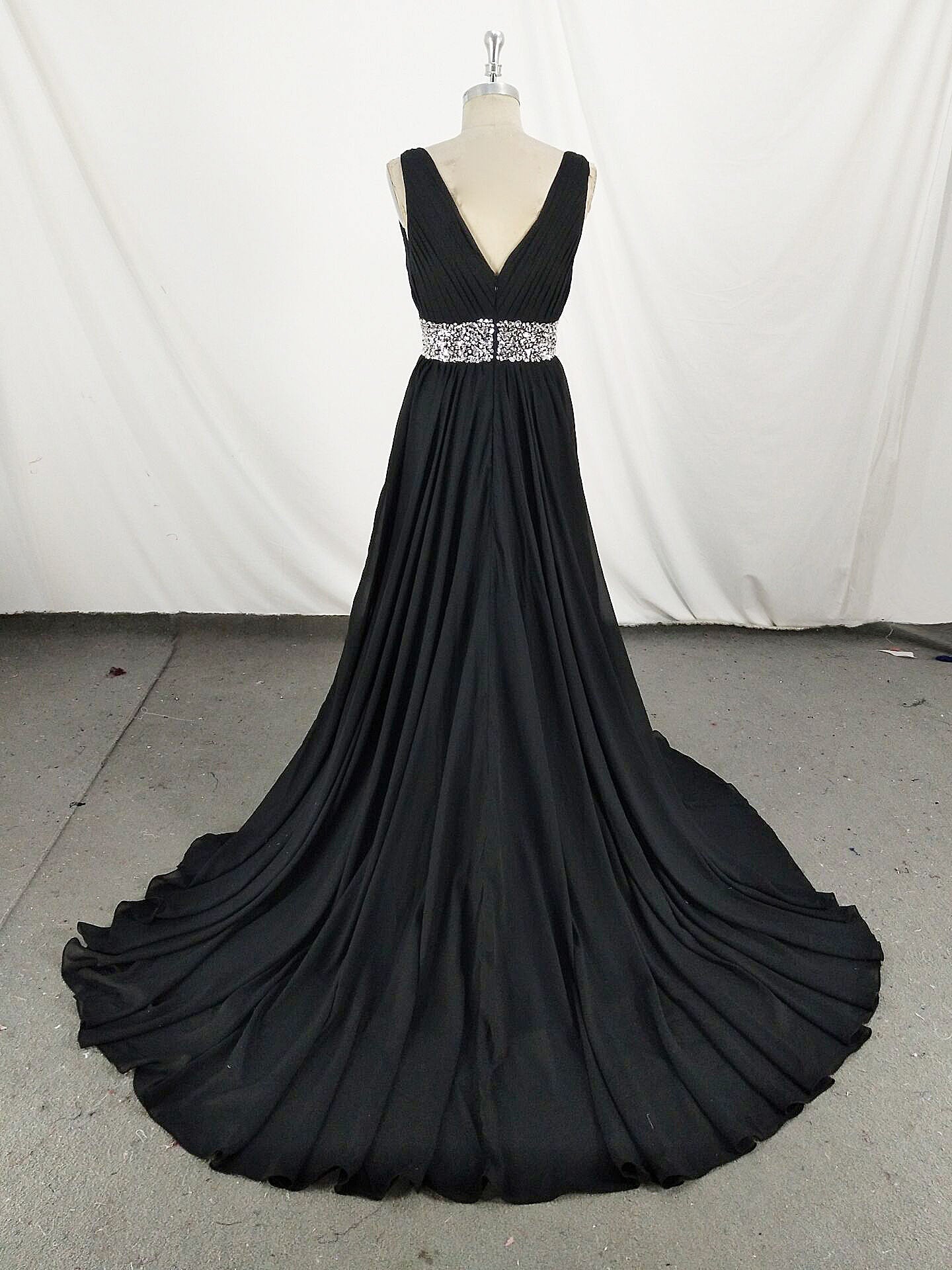 Prom Dresses Outfits, Black V Neck Chiffon Sequin Long Prom Dress, Black Evening Dress