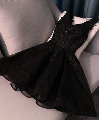 Formal Dresses Corset, Black V Neck Lace Short Prom Dress, Black Cute Homecoming Dresses