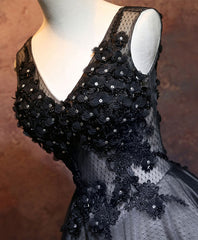Prom Dress Fairy, Black V Neck Lace Short Prom Dress, Black Evening Dress