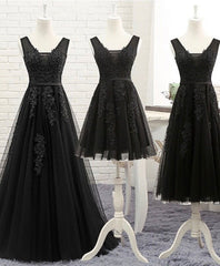 Prom Dresses 2026 Long Sleeve, Black V Neck Tulle Lace Prom Dress, Lace Evening Dress