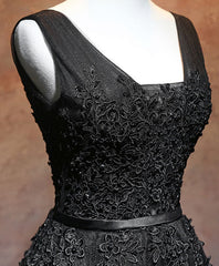 Prom 2029, Black V Neck Tulle Lace Short Prom Dress, Black Homecoming Dresses