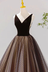 Party Dress Jeans, Black V-neck Tulle Short Prom Dress, A-Line Black Tea Length Party Dress