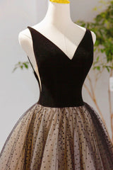 Black Dress Classy, Black V-neck Tulle Short Prom Dress, A-Line Black Tea Length Party Dress