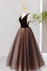Party Dress For Baby, Black V-neck Tulle Short Prom Dress, A-Line Black Tea Length Party Dress