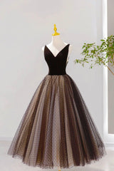 Party Dress Quotesparty Dresses Wedding, Black V-neck Tulle Short Prom Dress, A-Line Black Tea Length Party Dress