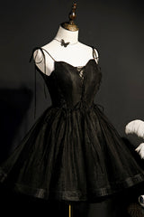 Formal Dresses Elegant Classy, Black V-Neck Tulle Short Prom Dress, Black A-Line Homecoming Party Dress