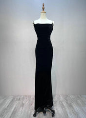 Wedding Dress Designer, Black Velvet A-line Straps Wedding Party Dress, Black Long Evening Dress Prom Dress