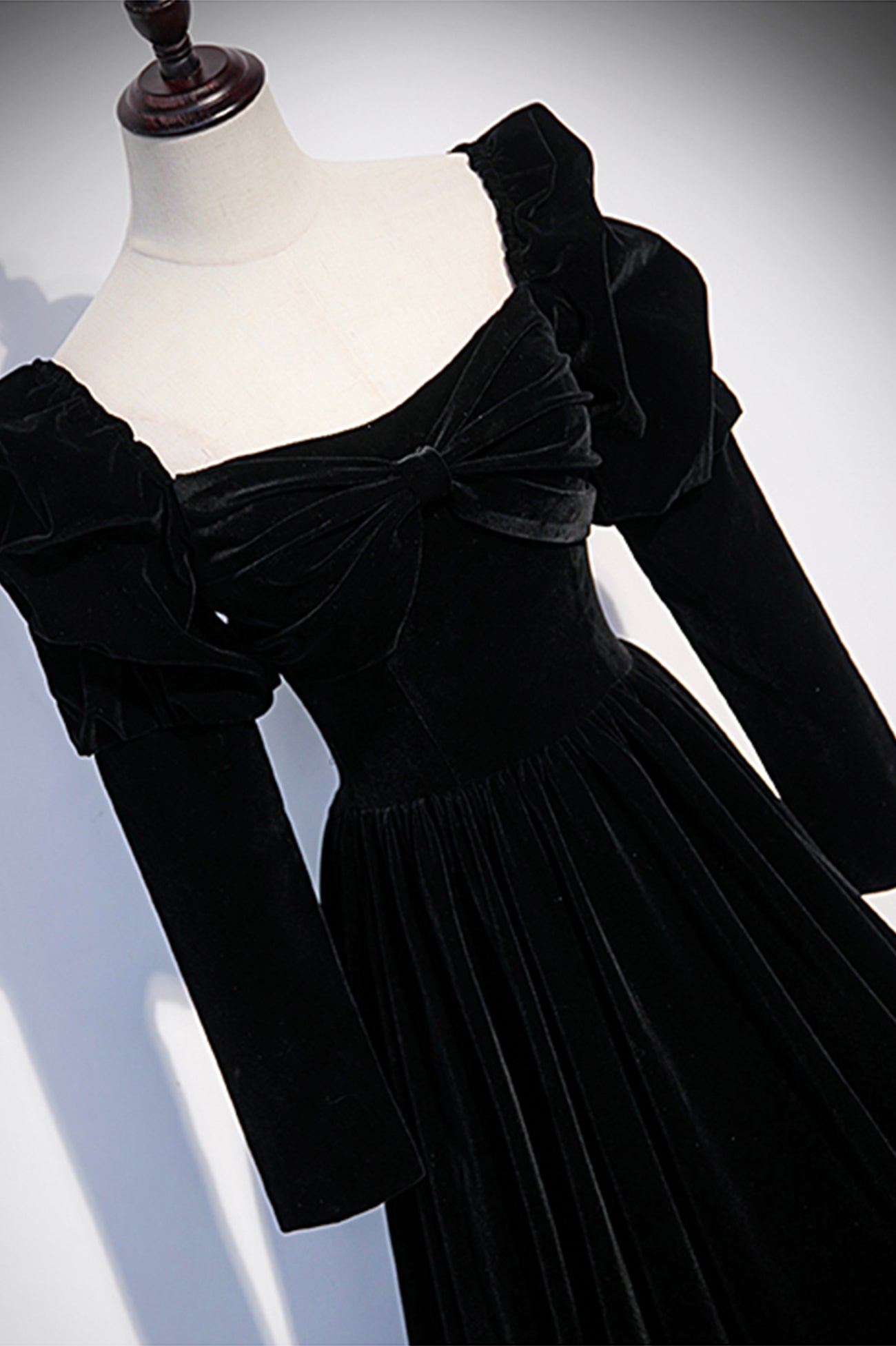 Prom Dresses Navy, Black Velvet Long Sleeve Prom Dress, A-Line Evening Party Dress
