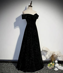 Party Dress Style, Black Velvet Off Shoulder Long Party Dress, Black Simple Prom Dress