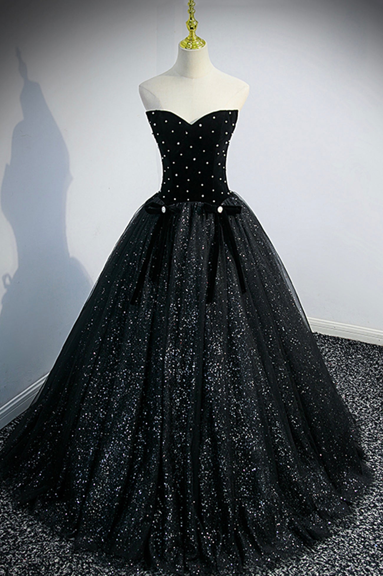 92 Prom Dress, Black Velvet Tulle Long Ball Gown, Black A-Line Formal Evening Gown