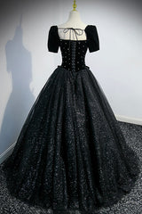 Wedding Guest Dress Summer, Black Velvet Tulle Long Ball Gown, Black A-Line Formal Evening Gown