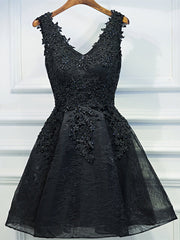 Homecoming Dresses Short, Black Lace Graduation Dresses, A Line Black Homecoming Dresses, Semi Formal Dress