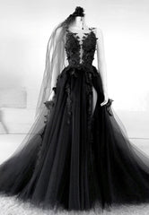 Prom Dresses2037, Black Lace Long Prom Dress, A-Line Backless Evening Dress
