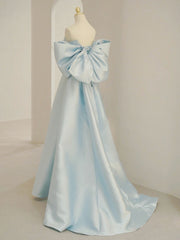 Evening Dresses Long Elegant, Blue A-Line Satin Long Prom Dresses, Blue Satin Evening Dresses