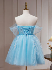 Flowy Prom Dress, Blue A-Line Short Prom Dress, Cute Blue Homecoming Dresses
