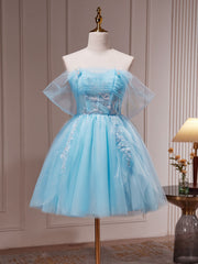 Elegant Gown, Blue A-Line Short Prom Dress, Cute Blue Homecoming Dresses