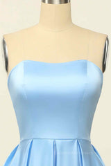 Bridesmaid Dress Convertible, Blue A-line Strapless Satin Mini Homecoming Dress