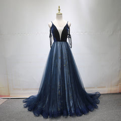 Homecoming Dress Sweetheart, Blue A-line Straps Tulle Long Evening Dress Party Dress, Blue Bridesmaid Dress